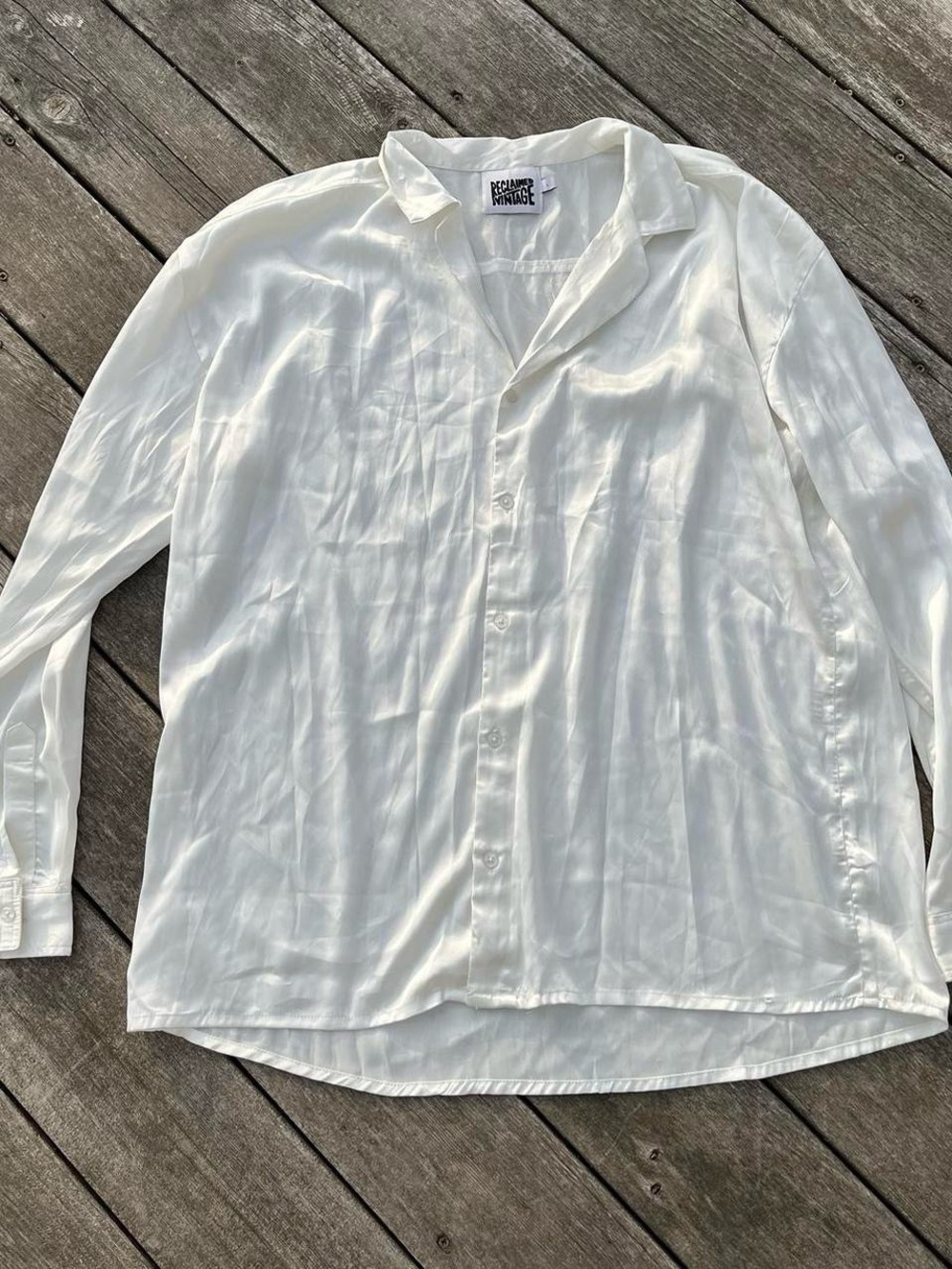 Reclaimed Vintages white satin button up blouse